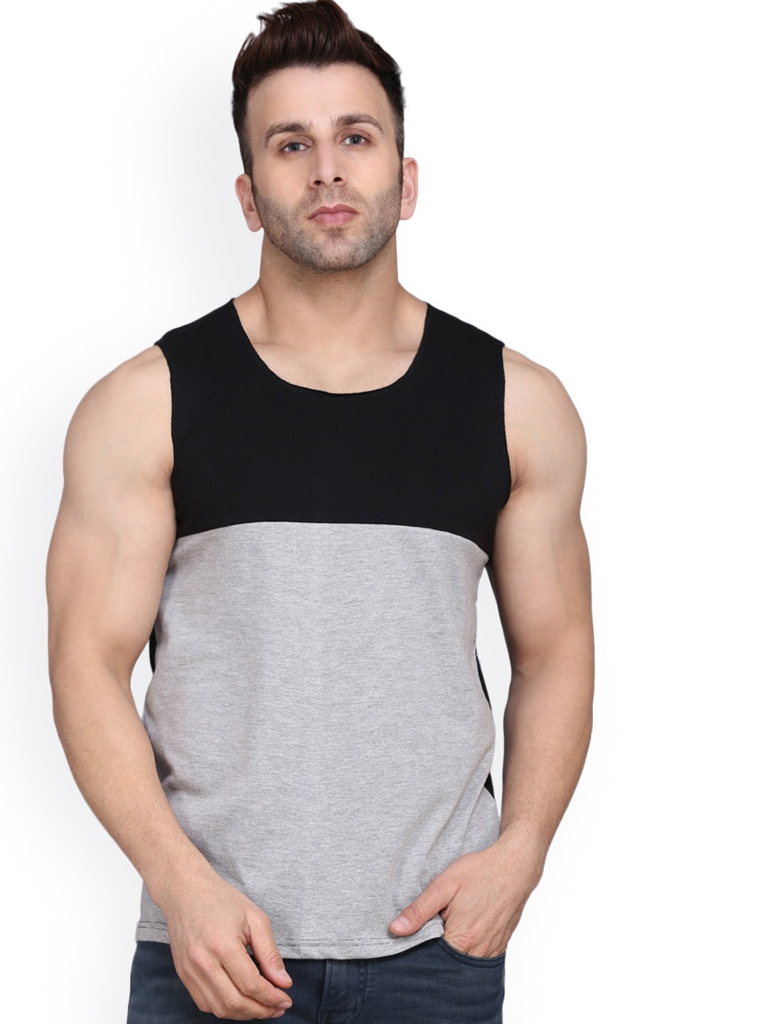 SLOWLORIS Colorblocked Round Neck Gym Vest