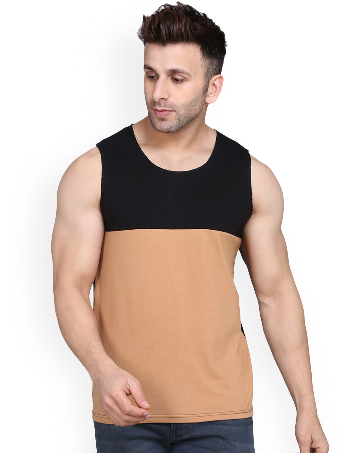 SLOWLORIS Colorblocked Round Neck Gym Vest