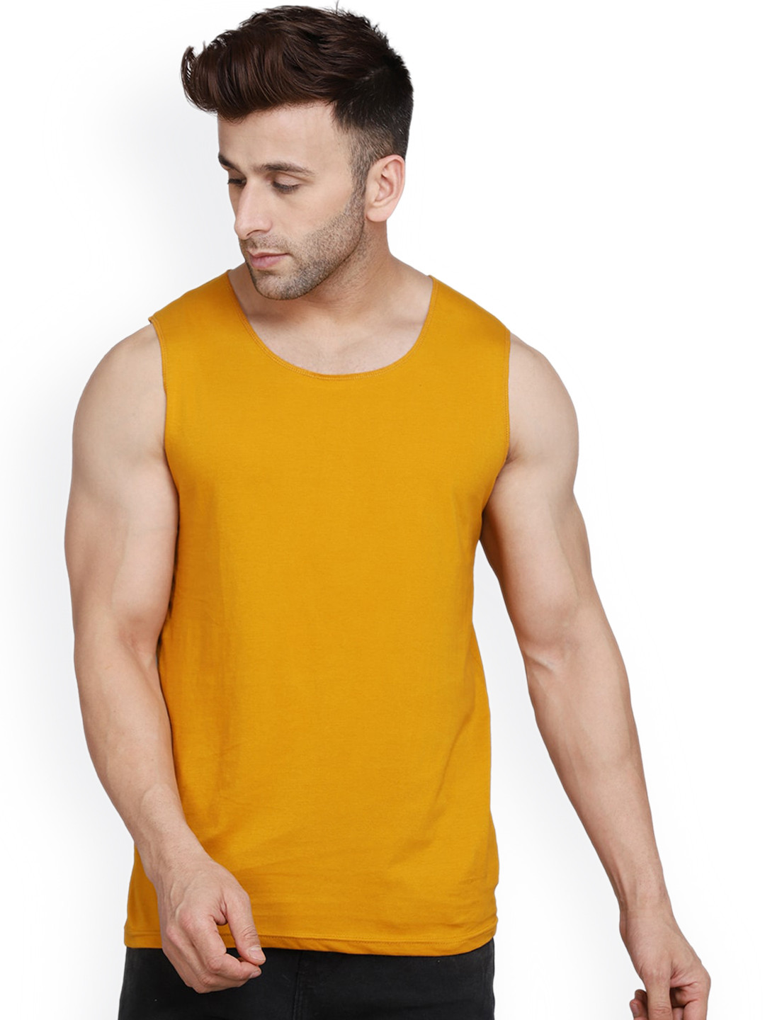 SLOWLORIS Scoop Neck Gym Innerwear VestsSL26 PLAIN MUSTARD
