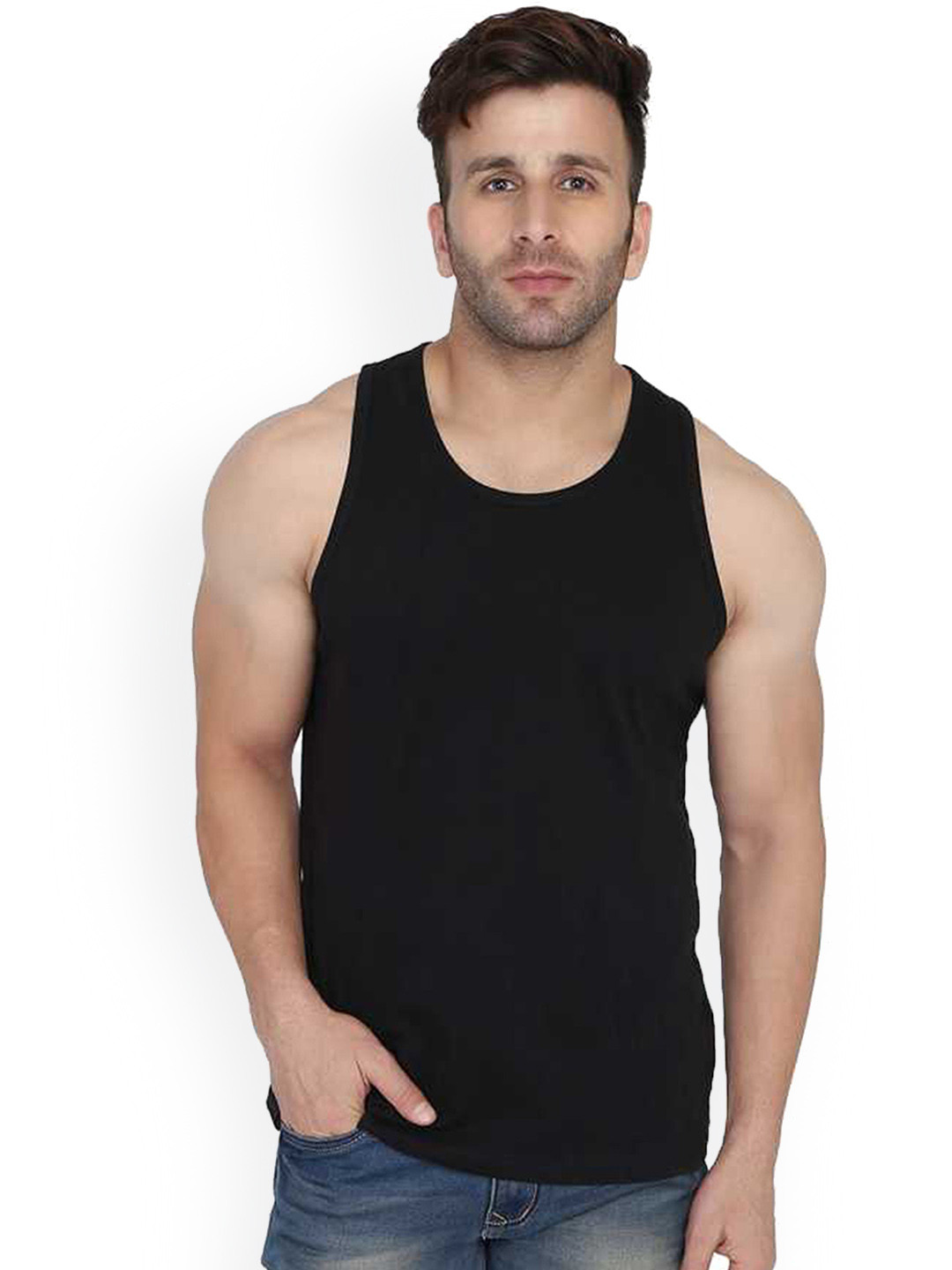 SLOWLORIS Scoop Neck Gym Innerwear VestsSL26 PLAIN BLACK