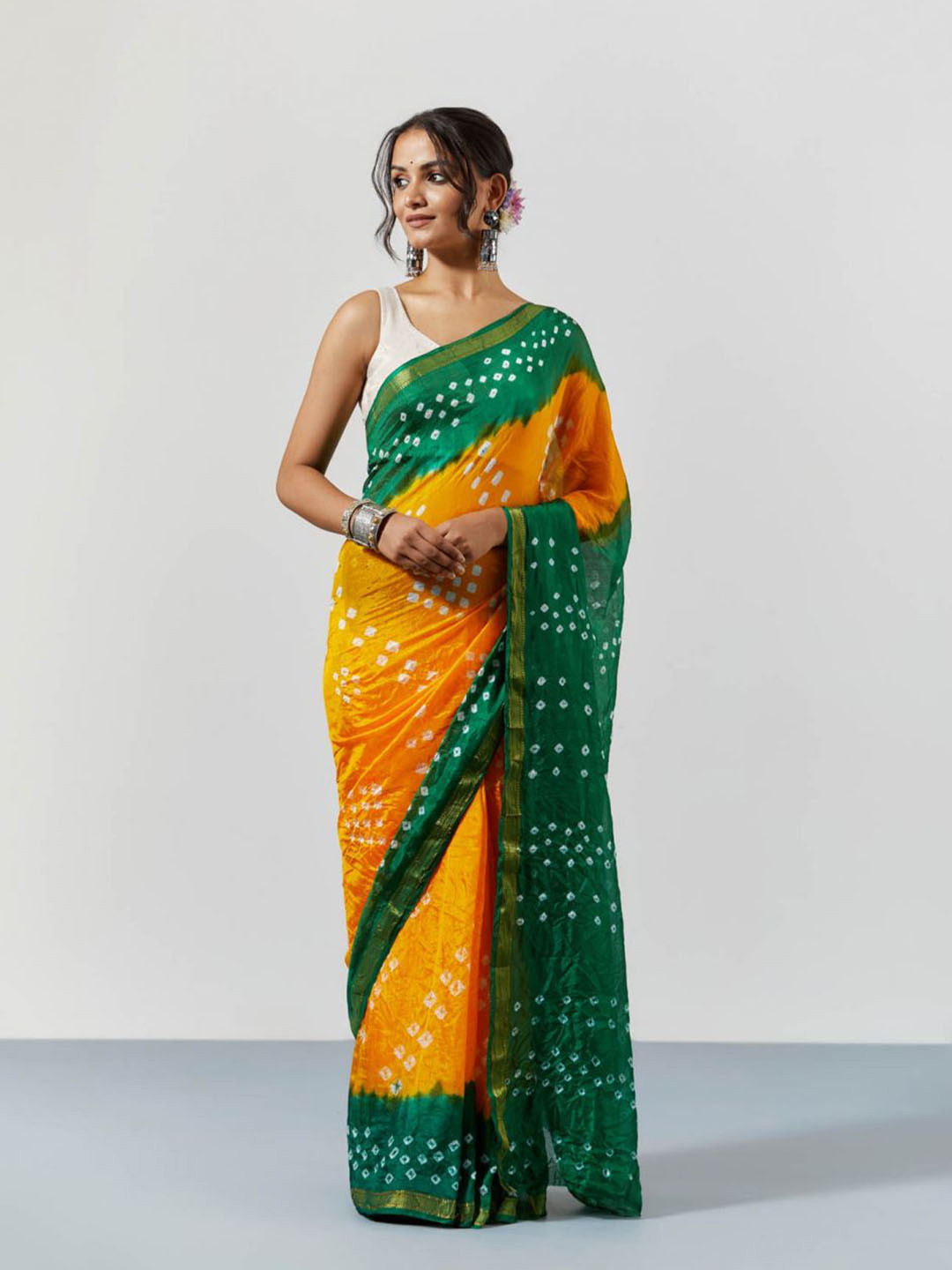 sutra attire Tie and Dye Zari Art Silk Bandhani Saree