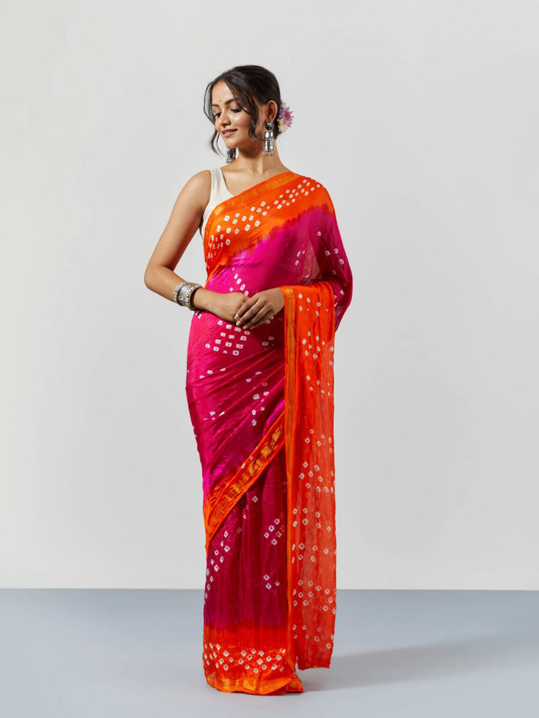 sutra attire Tie and Dye Zari Art Silk Bandhani Saree