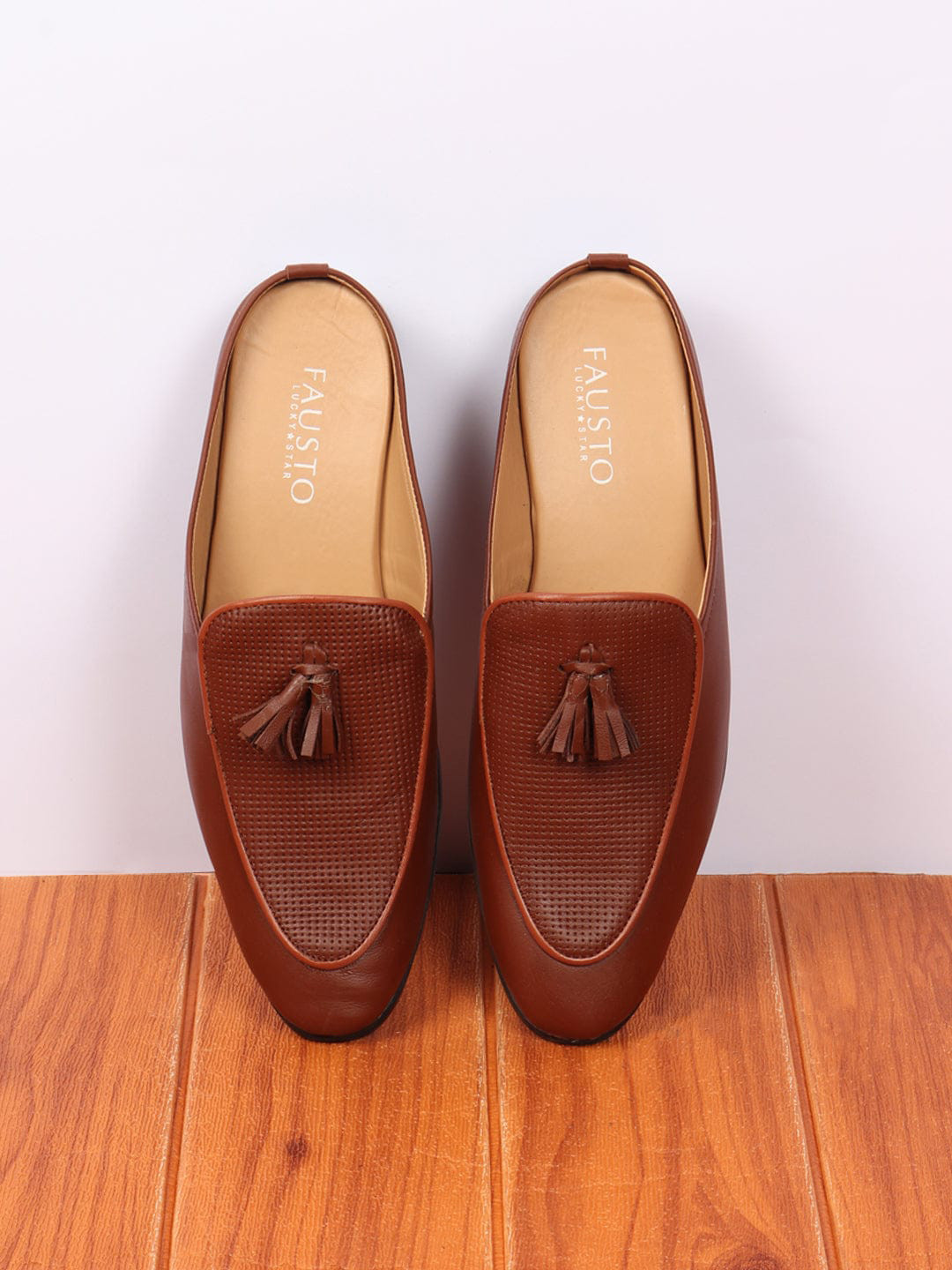 FAUSTO Men Textured Tassels Detail Lightweight Leather Mules
