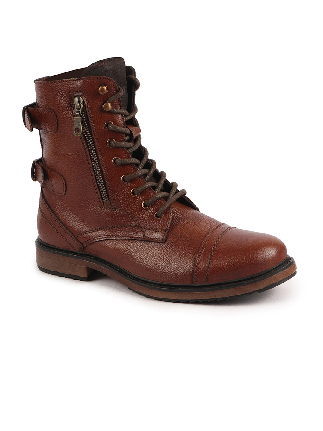 FAUSTO Men Leather Biker Boots