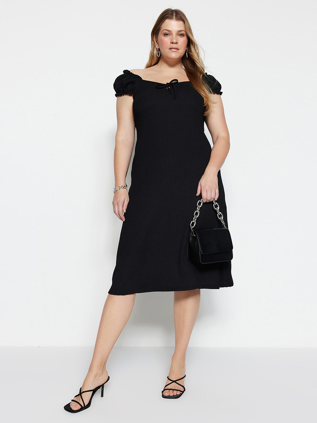 Trendyol Plus Size Off-Shoulder A-Line Dress