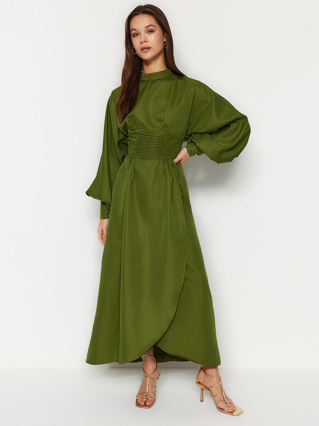 Trendyol Mock Neck Long Bell Sleeve Maxi Dress