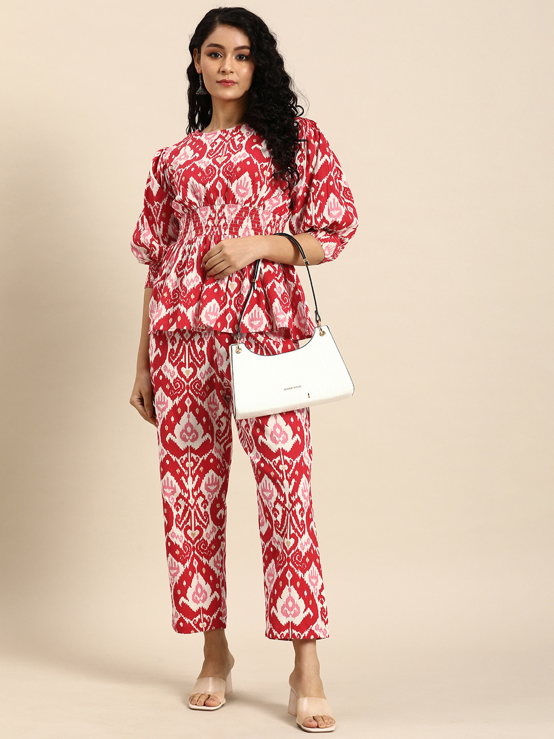 Anayna Printed Pure Cotton Peplum Top with Trousers