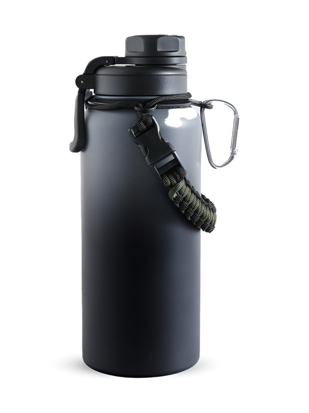 The Better Home Black & Grey Stainless Steel Water Bottle With Rope and Carabiner 960 ml