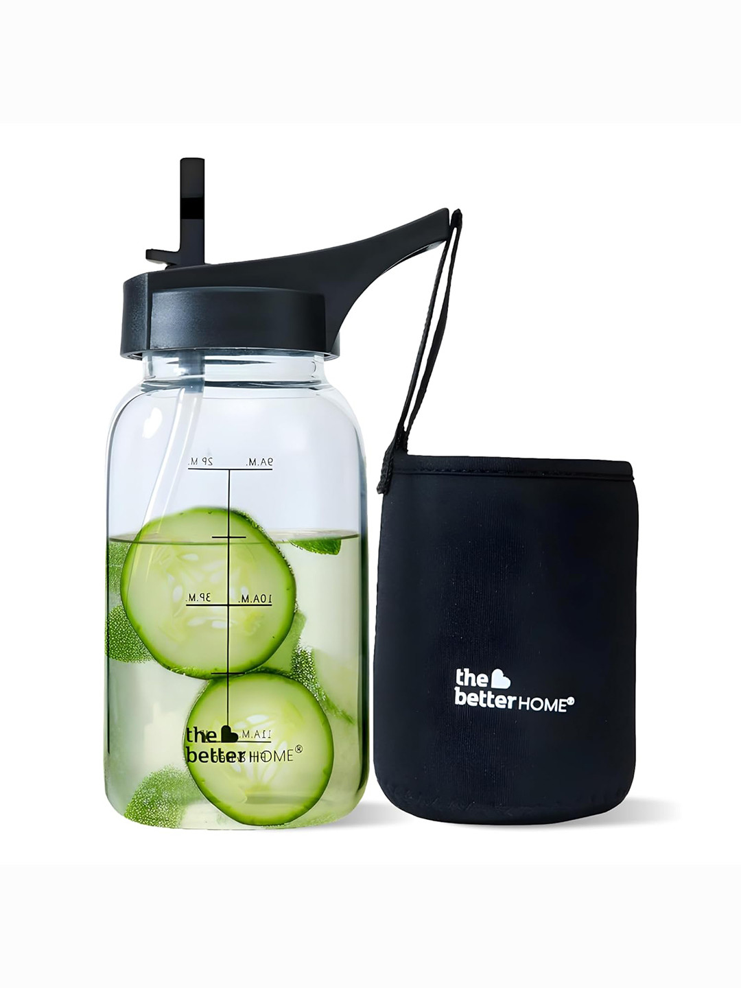 The Better Home Black Brand Logo Glass Spill Proof Sipper - 650ml