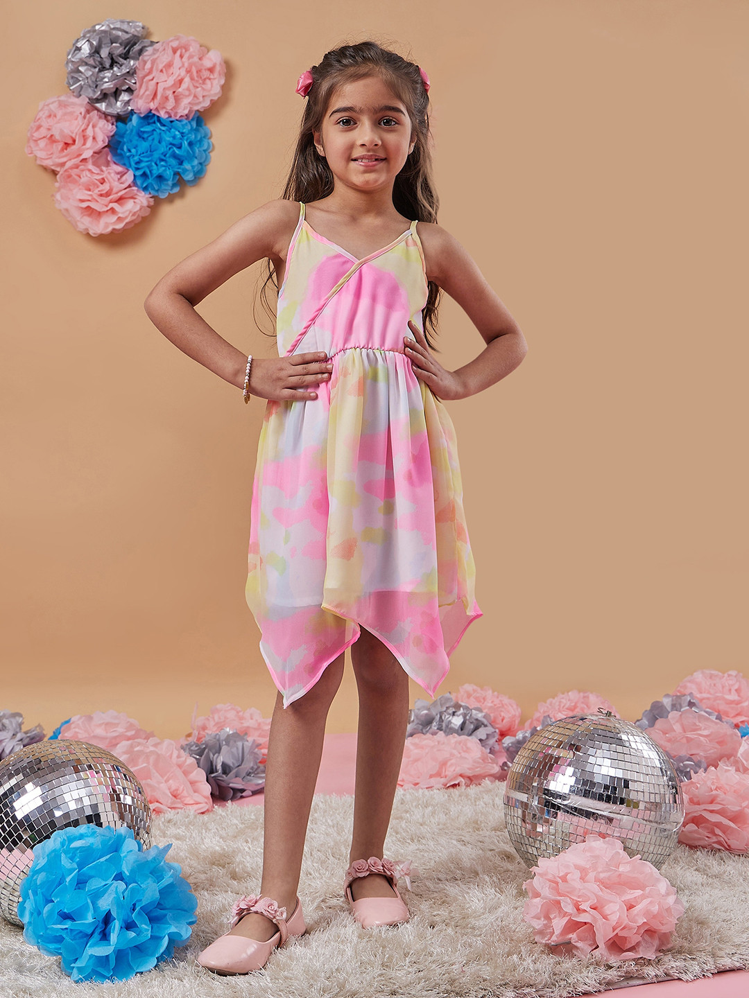 pspeaches Girls Tie & Dye Dyed Shoulder Straps Wrap Dress