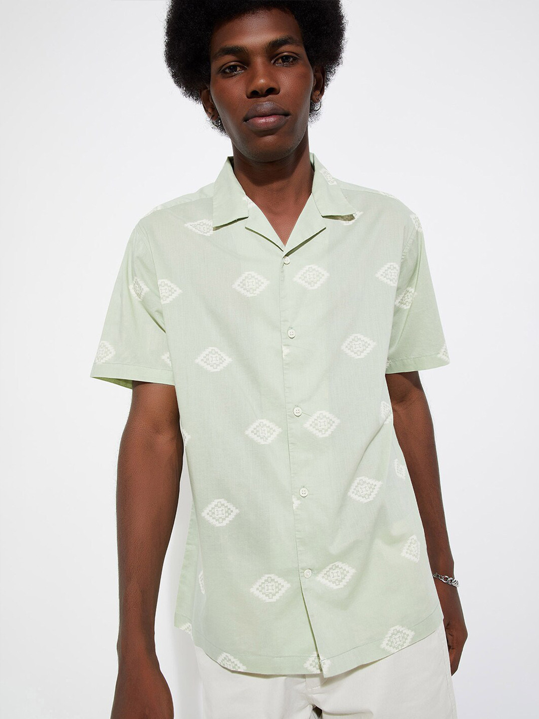 max URB_N Standard Opaque Cuban Collar Pure Cotton Casual Shirt