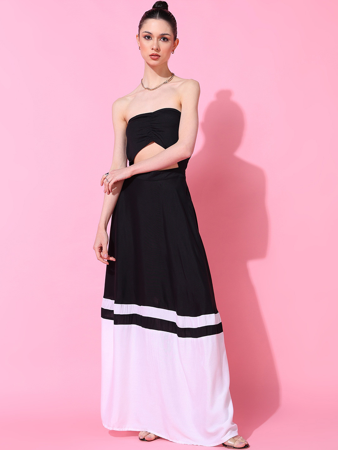 DODO & MOA Black & White Colourblocked Cut Out Crepe Maxi Dress