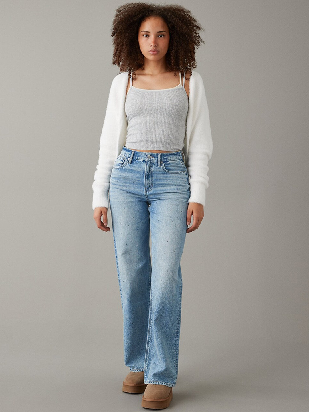 AMERICAN EAGLE OUTFITTERS Women Embellished High-Rise Heavy Fade Jeans