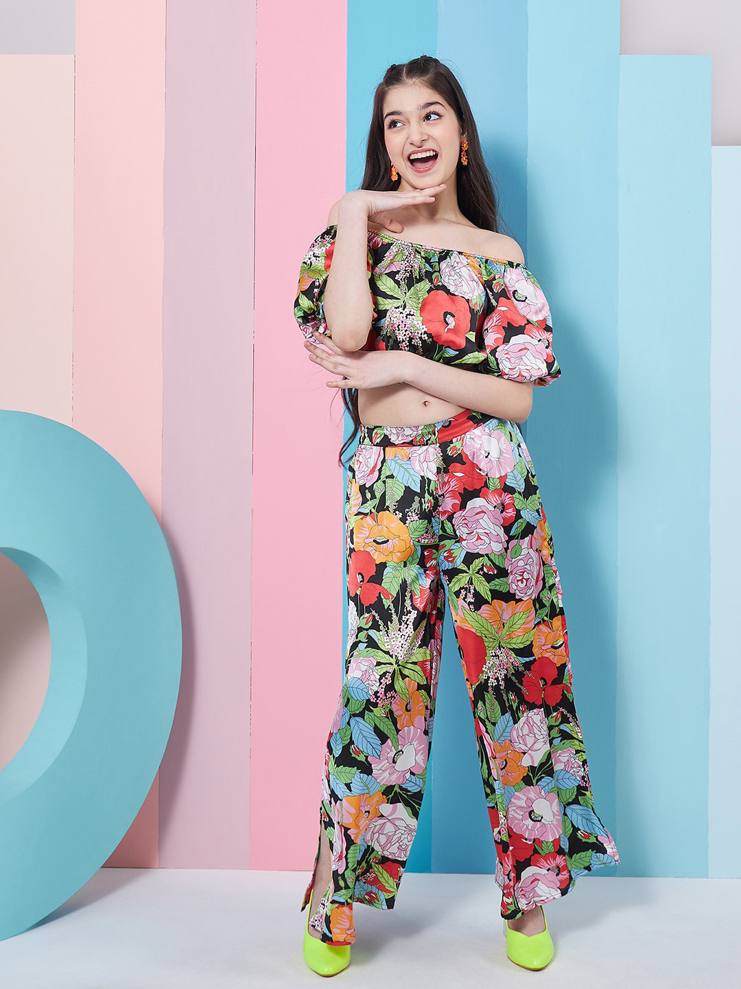 pspeaches Girls Floral Printed Top With Trousers