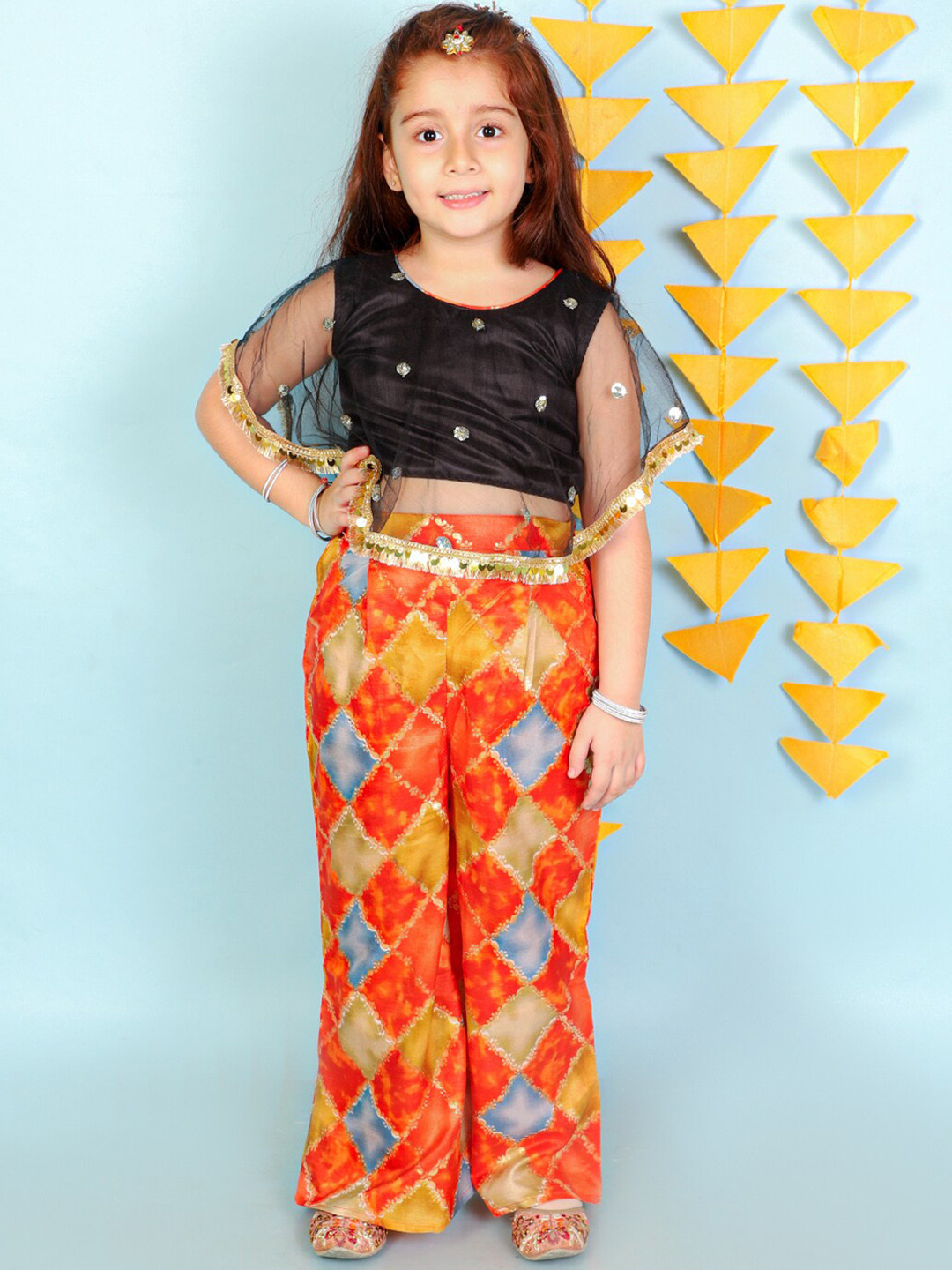 KID1 Girls Embellished Cape Top With Palazzos