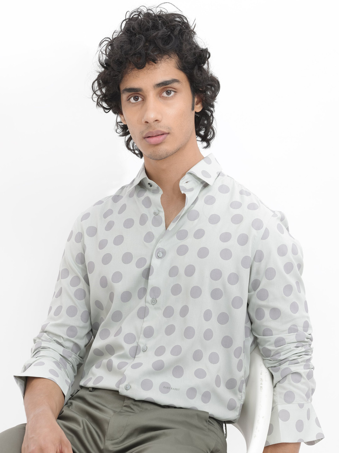 RARE RABBIT Men Pucks Polka Dots Printed Slim Fit Opaque Shirt