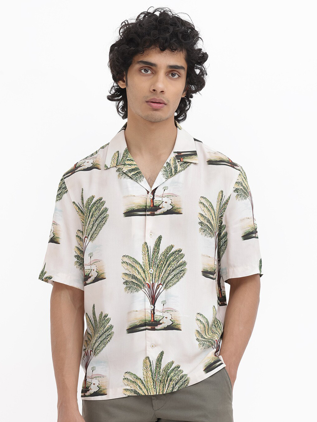 RARE RABBIT Men Palamo Floral Printed Lapel Collar Slim Fit Opaque Shirt