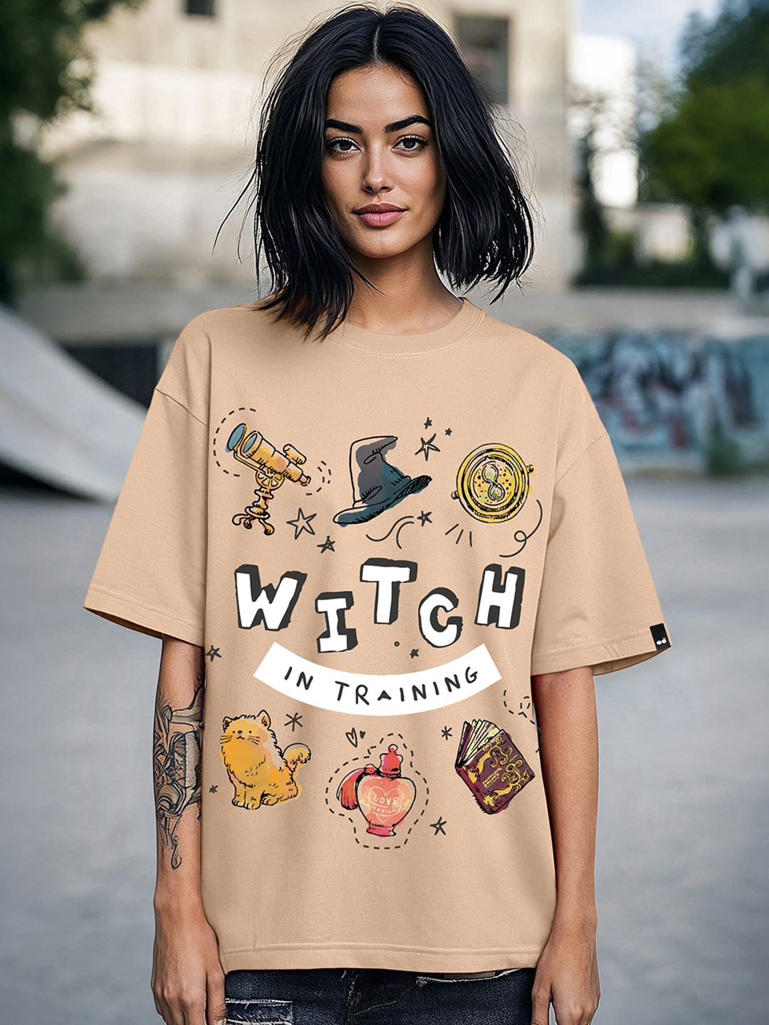 HARRY POTTER Harry Potter Printed Drop-Shoulder Sleeves Cotton Oversized T-shirt