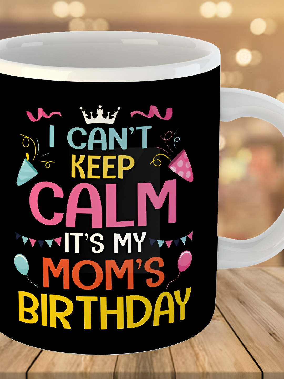 Keviv Black & Pink Happy birthday Mom Printed Ceramic Glossy Mug 325 ml