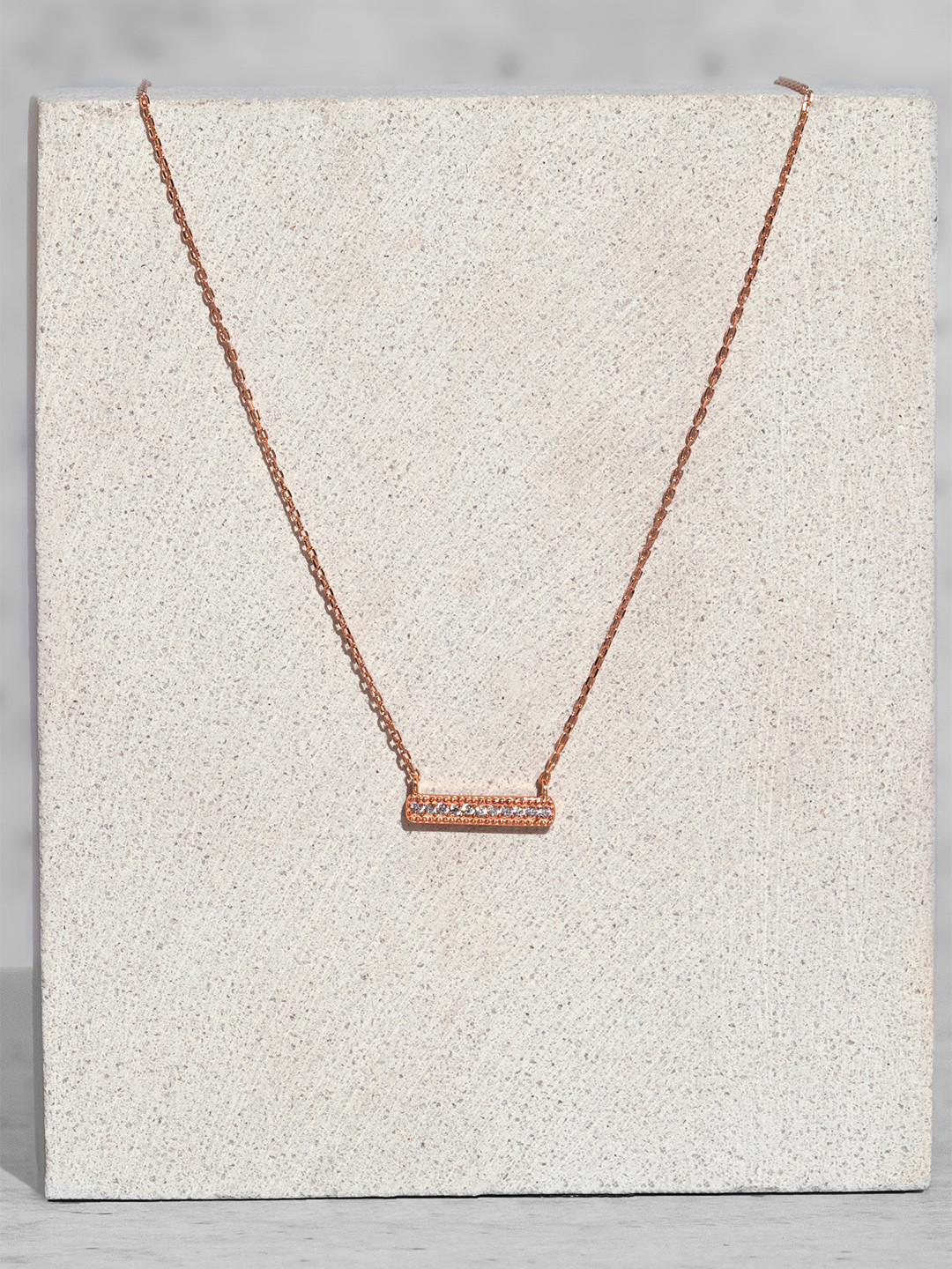 ORIONZ Sterling Silver Rose Gold-Plated Cubic Zirconia Studded Necklace