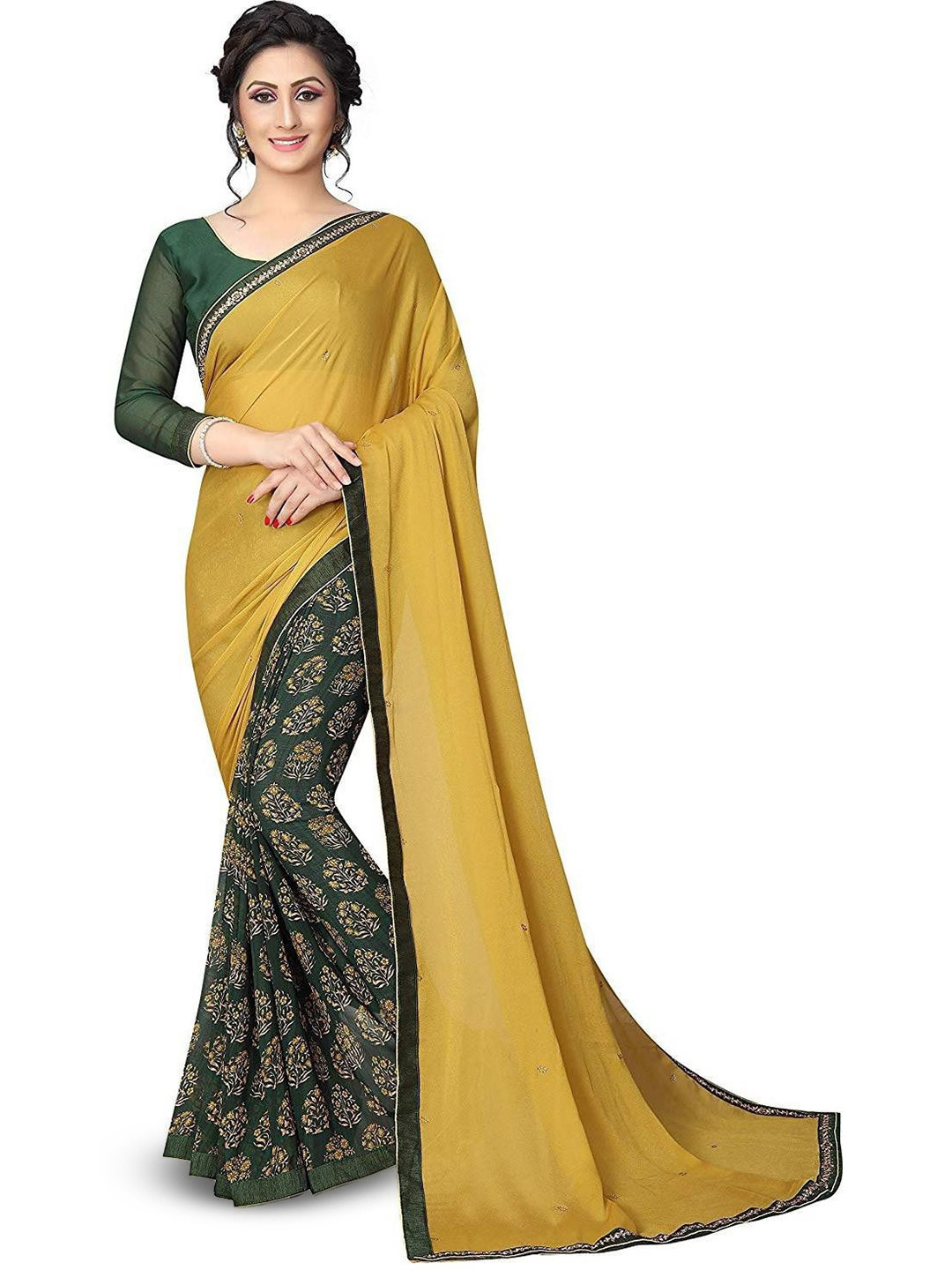 ROOP SUNDARI SAREES Floral Printed Half and Half Pure Georgette Saree