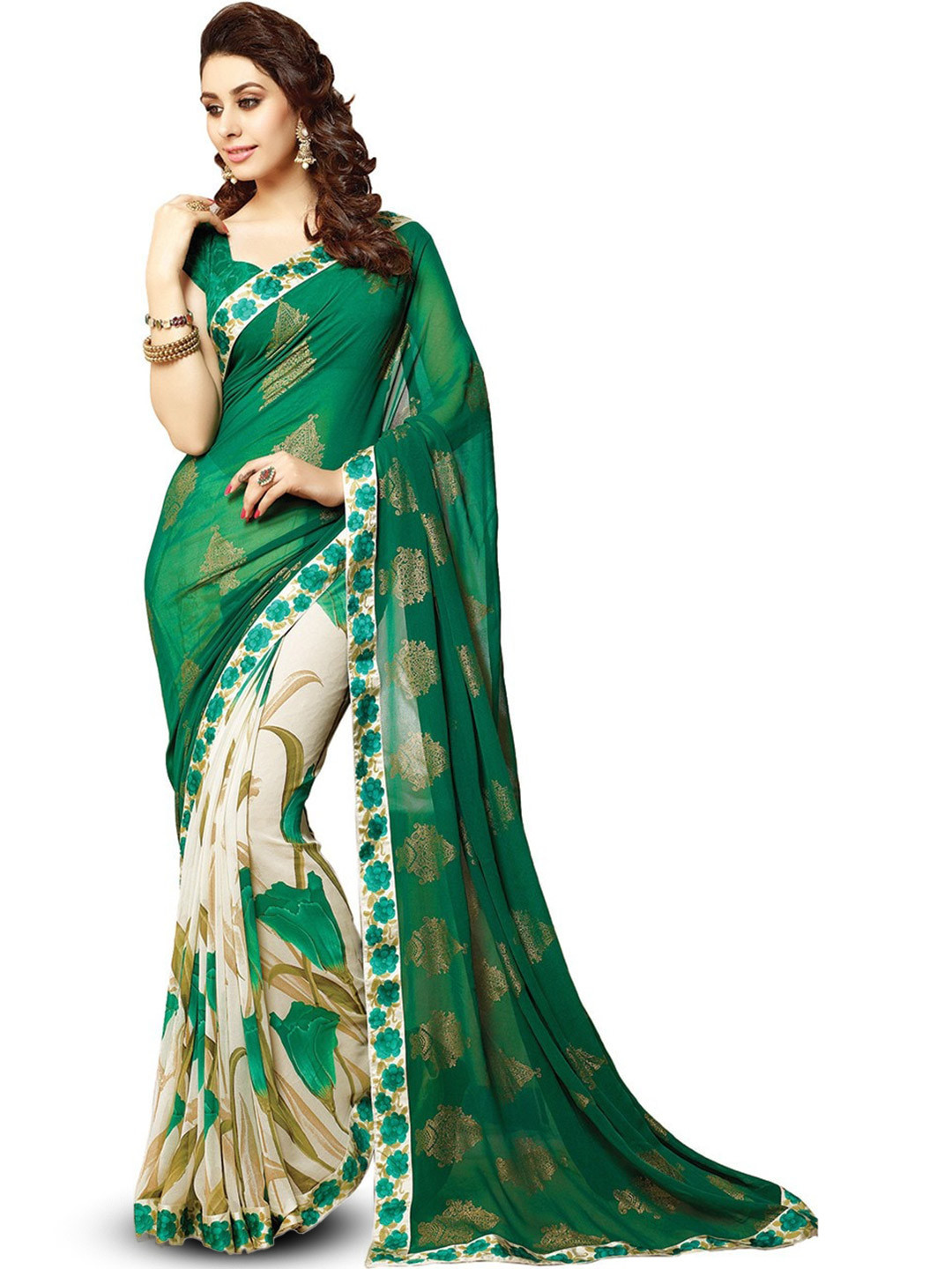ROOP SUNDARI SAREES Floral Printed Half and Half Pure Georgette Saree