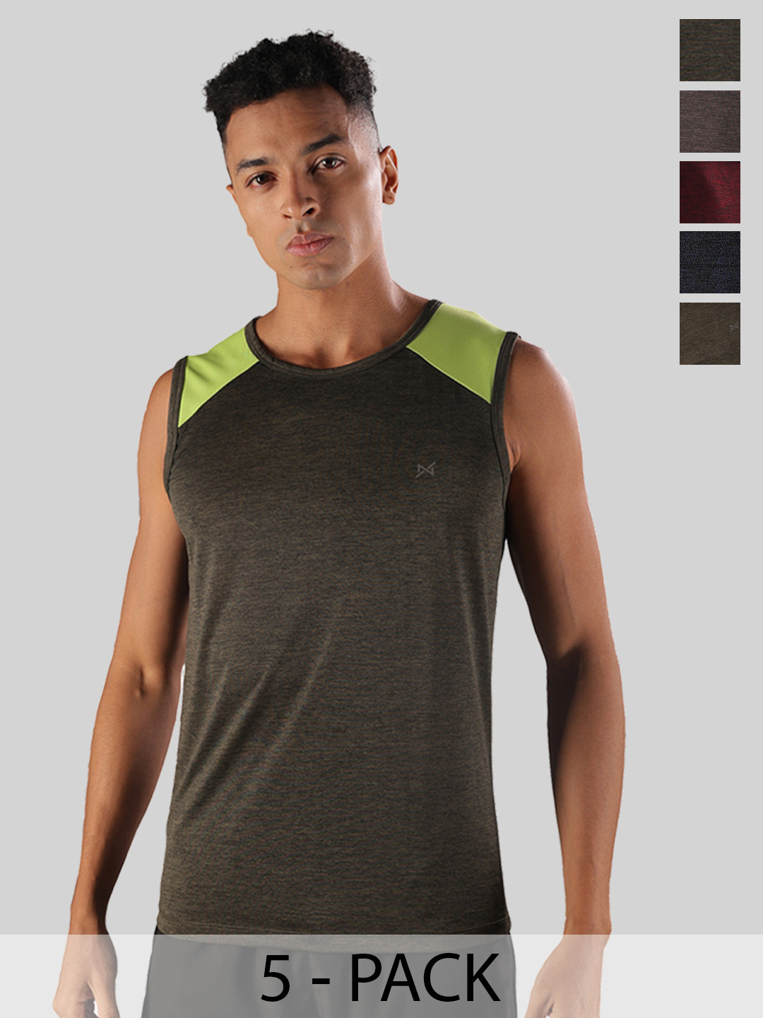 Force NXT Men Microfiber Anti Viral Anti Odour Cool Pack Of 5 Sports Muscle T-Shirt