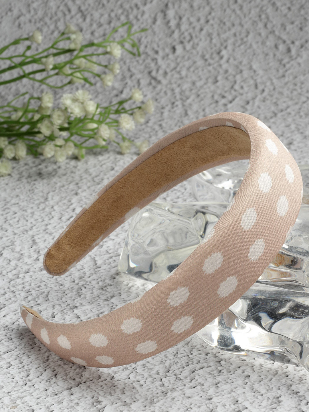 Stoln Women Beige and White Polka Dot Hair Band