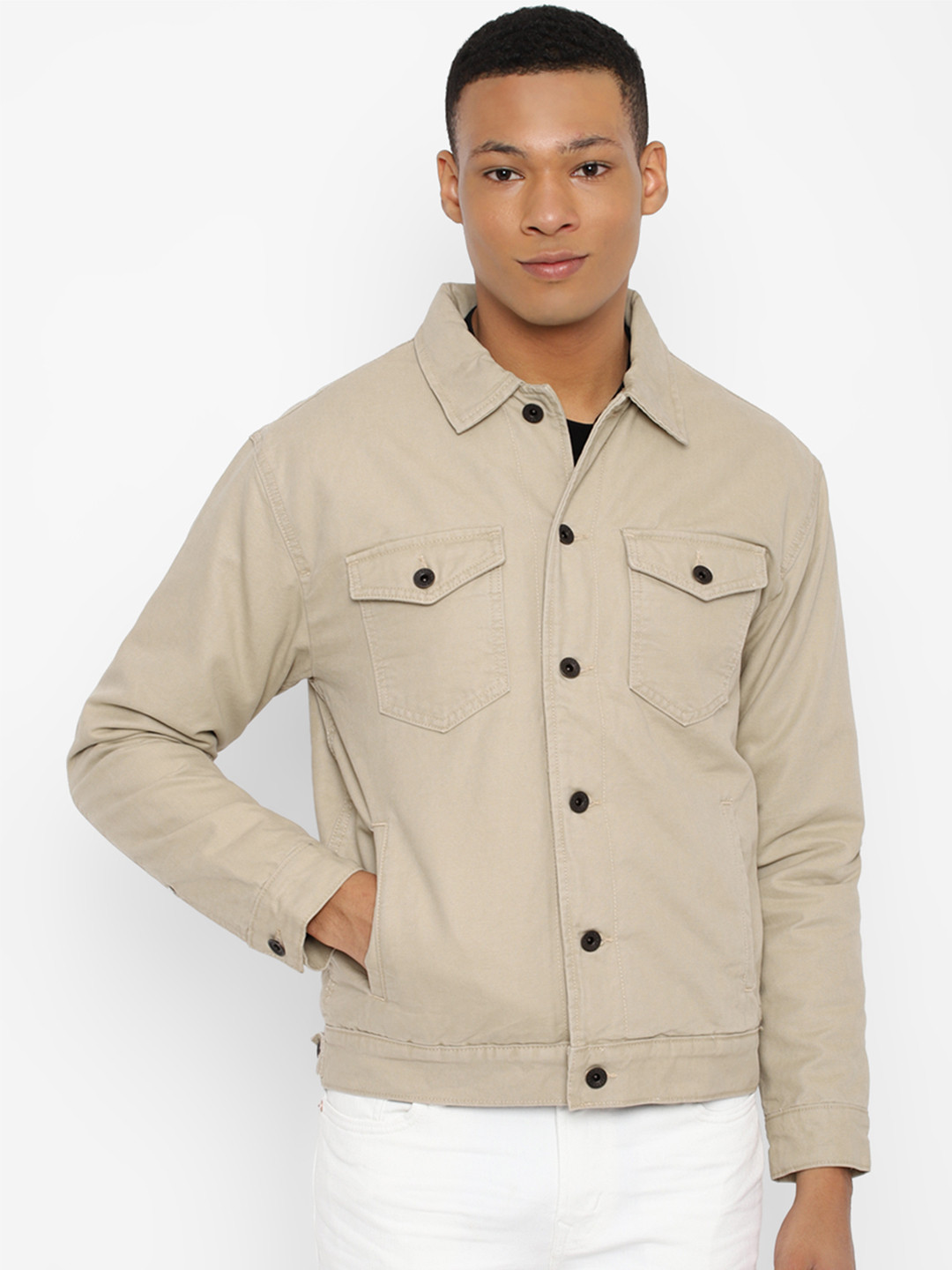 AMERICAN EAGLE OUTFITTERS Spread Collar Pure Cotton Biker Jacket