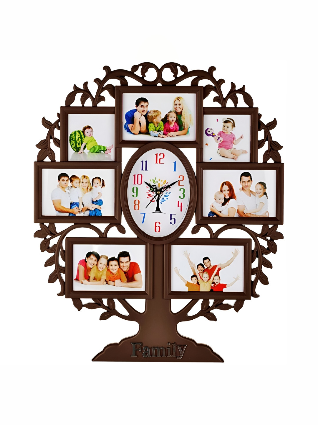 Attractionz Plastic Large Display Tree Battery Analogue Photo Frame Wall Clock