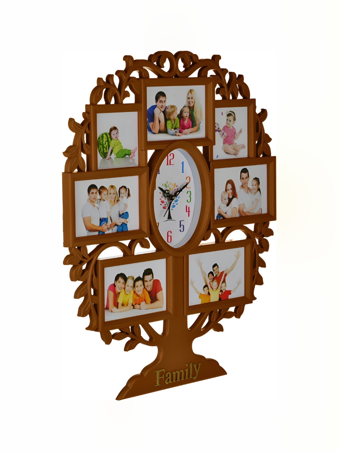 Attractionz Beige Tree Photo Frame Oval Shaped Contemporary Analogue Wall Clock