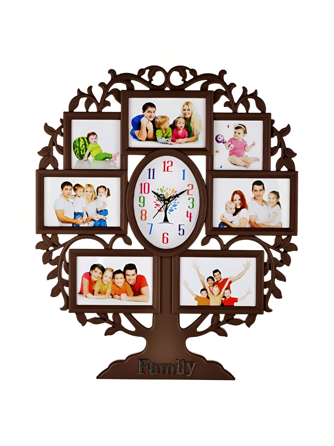 Attractionz Brown Plastic Tree Battery Analogue Photo Frame Wall Clock