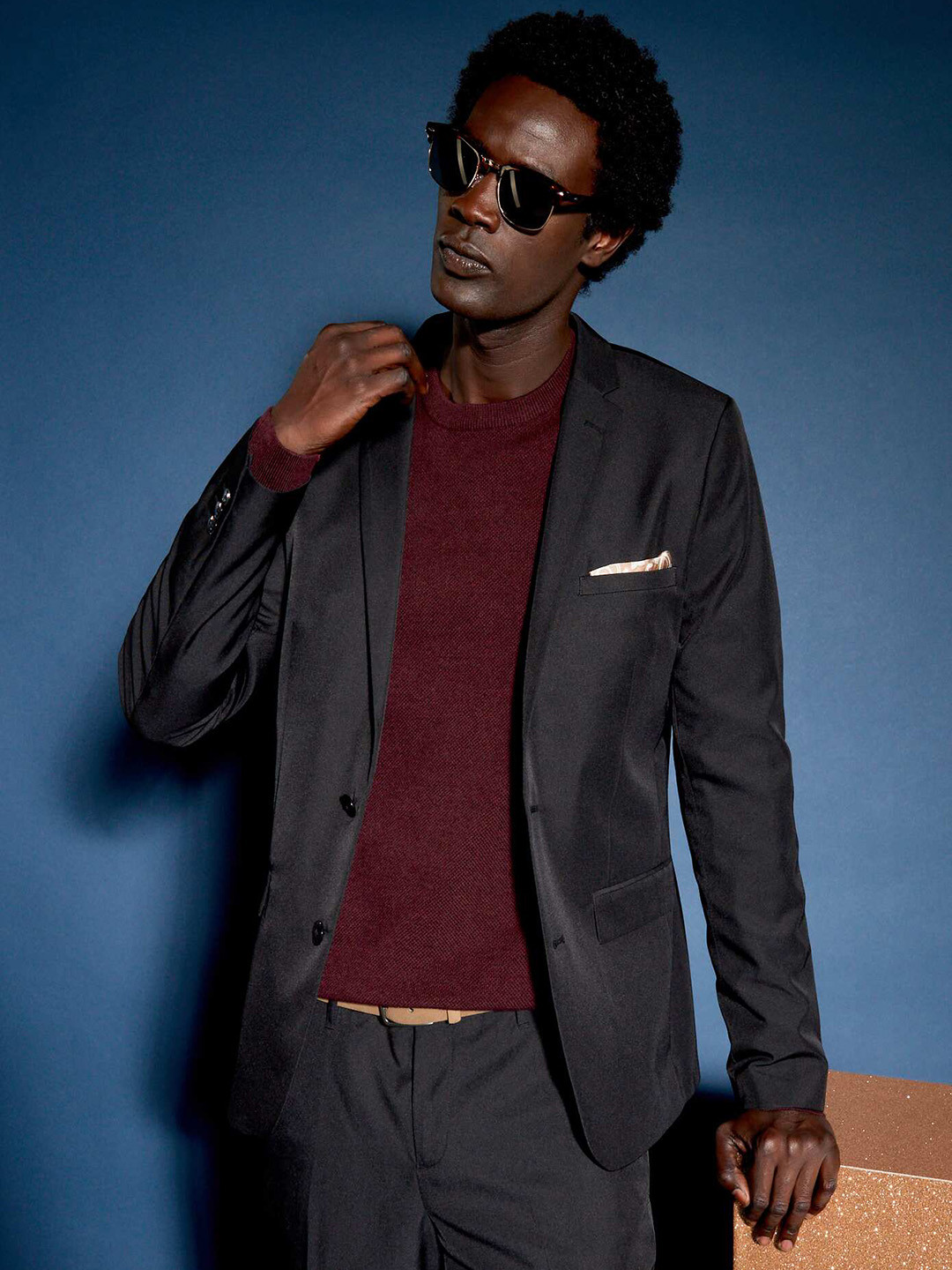 KIABI Notched Lapel Double-Breasted Cotton Blazer