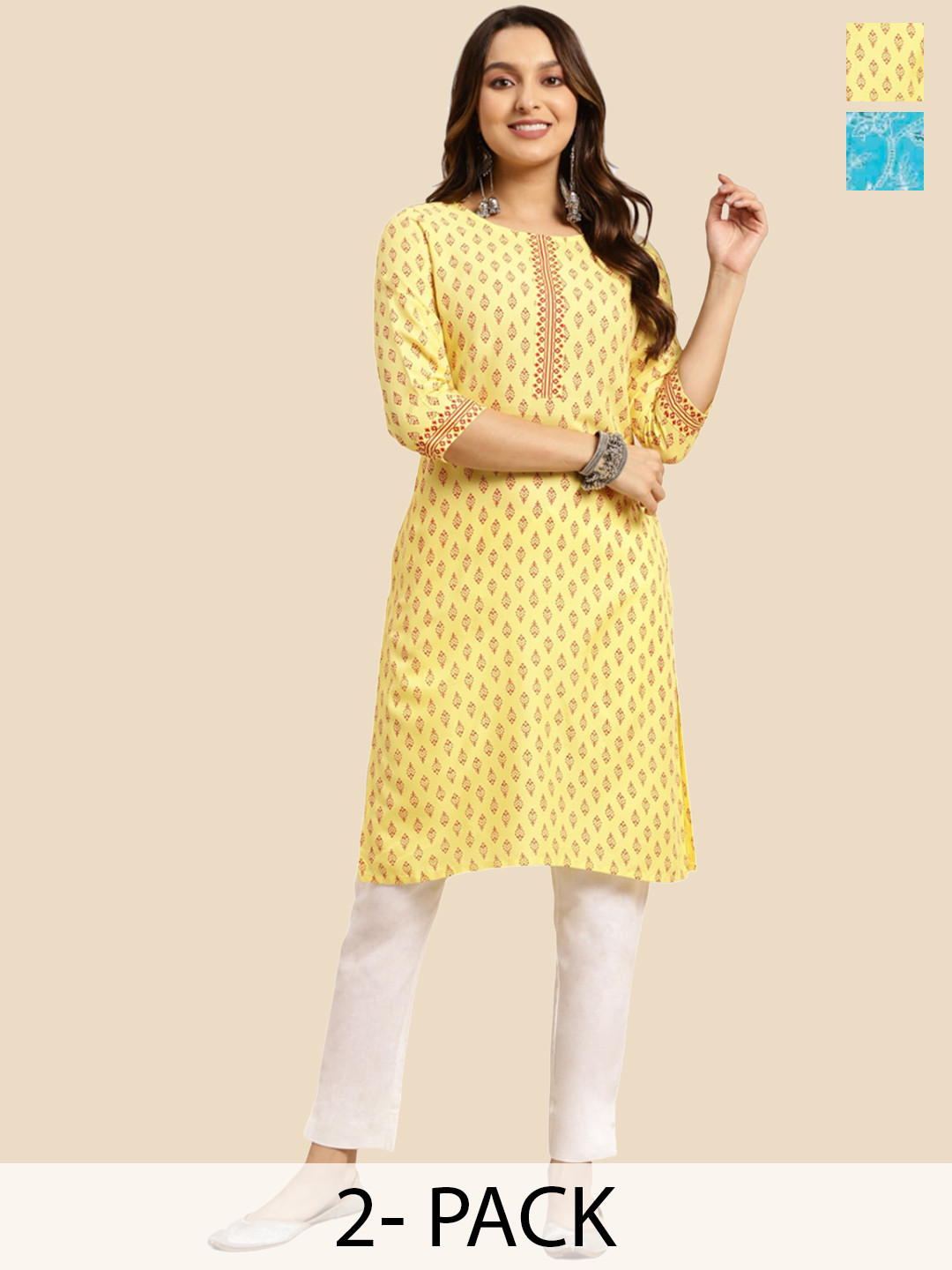 Rangita Floral Printed Selection of 2 Thread Work Knee Length Straight Kurta