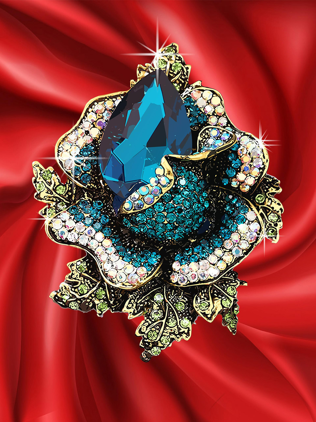 SYGA Floral-Charm Stones-Studded Brooch
