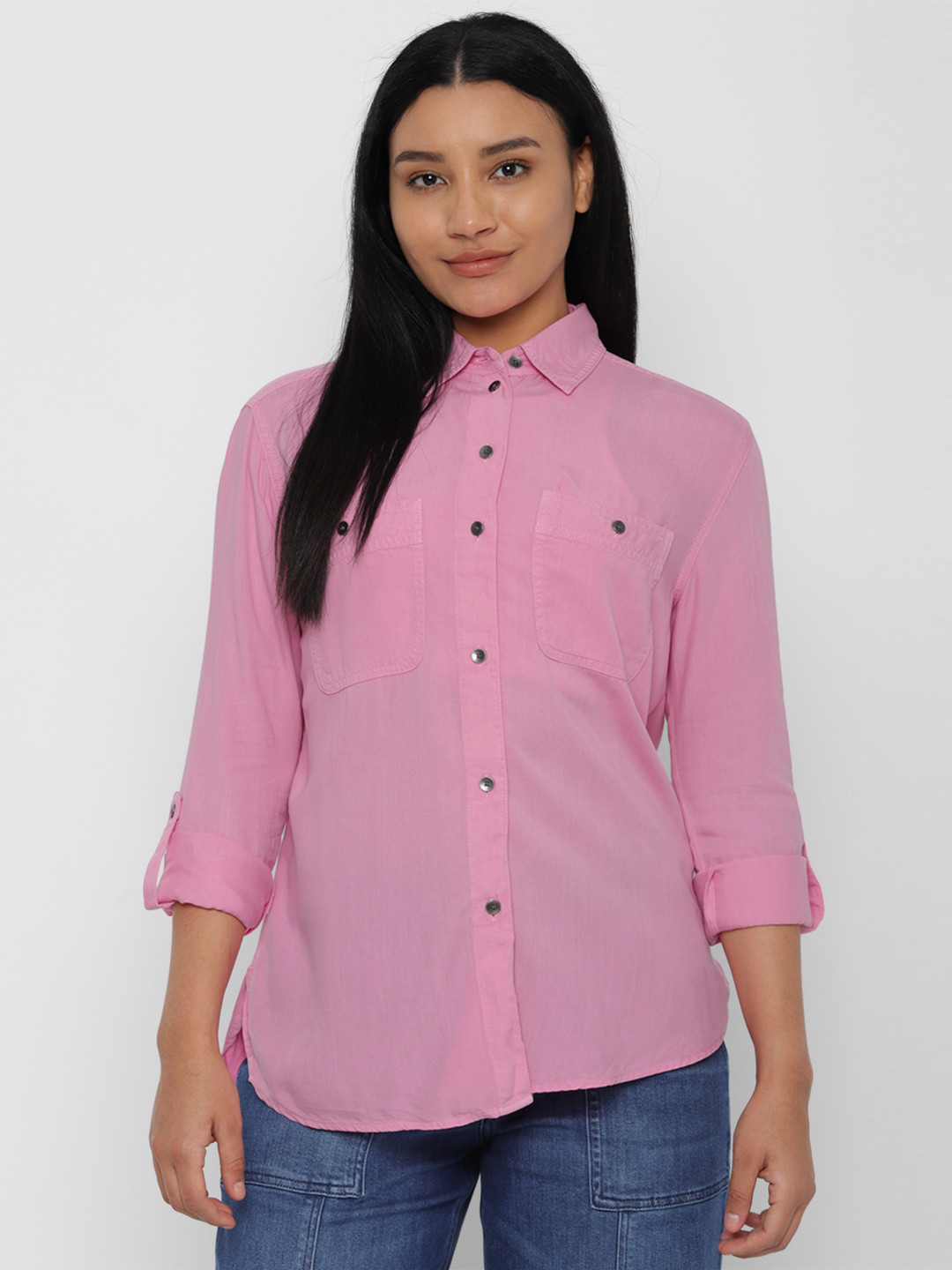 AMERICAN EAGLE OUTFITTERS Shirt Collar Long-Sleeve Button-Up Shirt Top