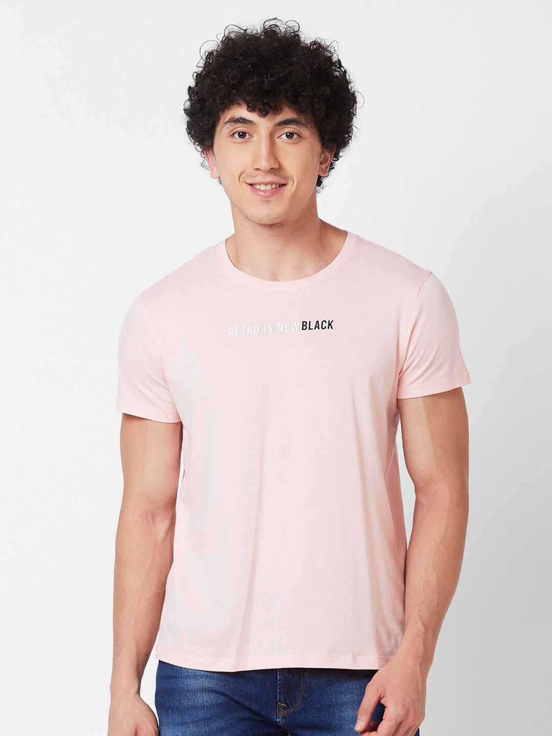 SPYKAR Typography Printed Round Neck Cotton Slim Fit T-shirt
