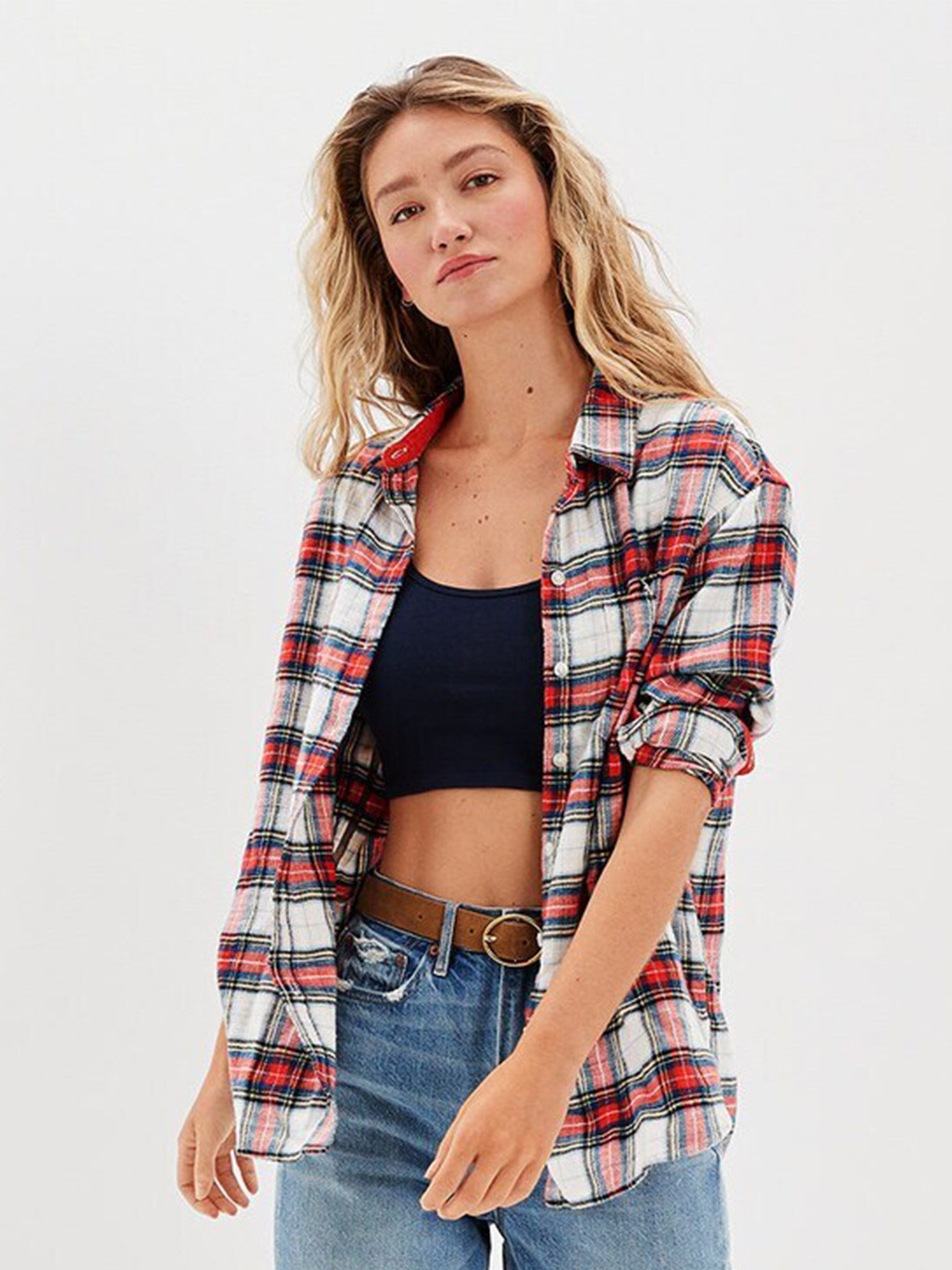 AMERICAN EAGLE OUTFITTERS Tartan Checks Cotton Oversized Casual Shirt