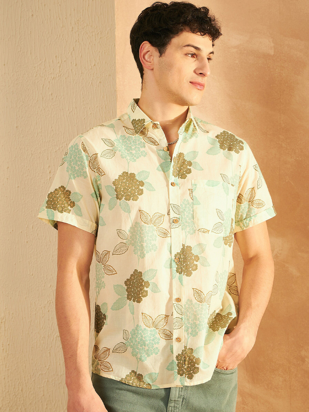 DENNISON Floral Block Printed Casual Shirt