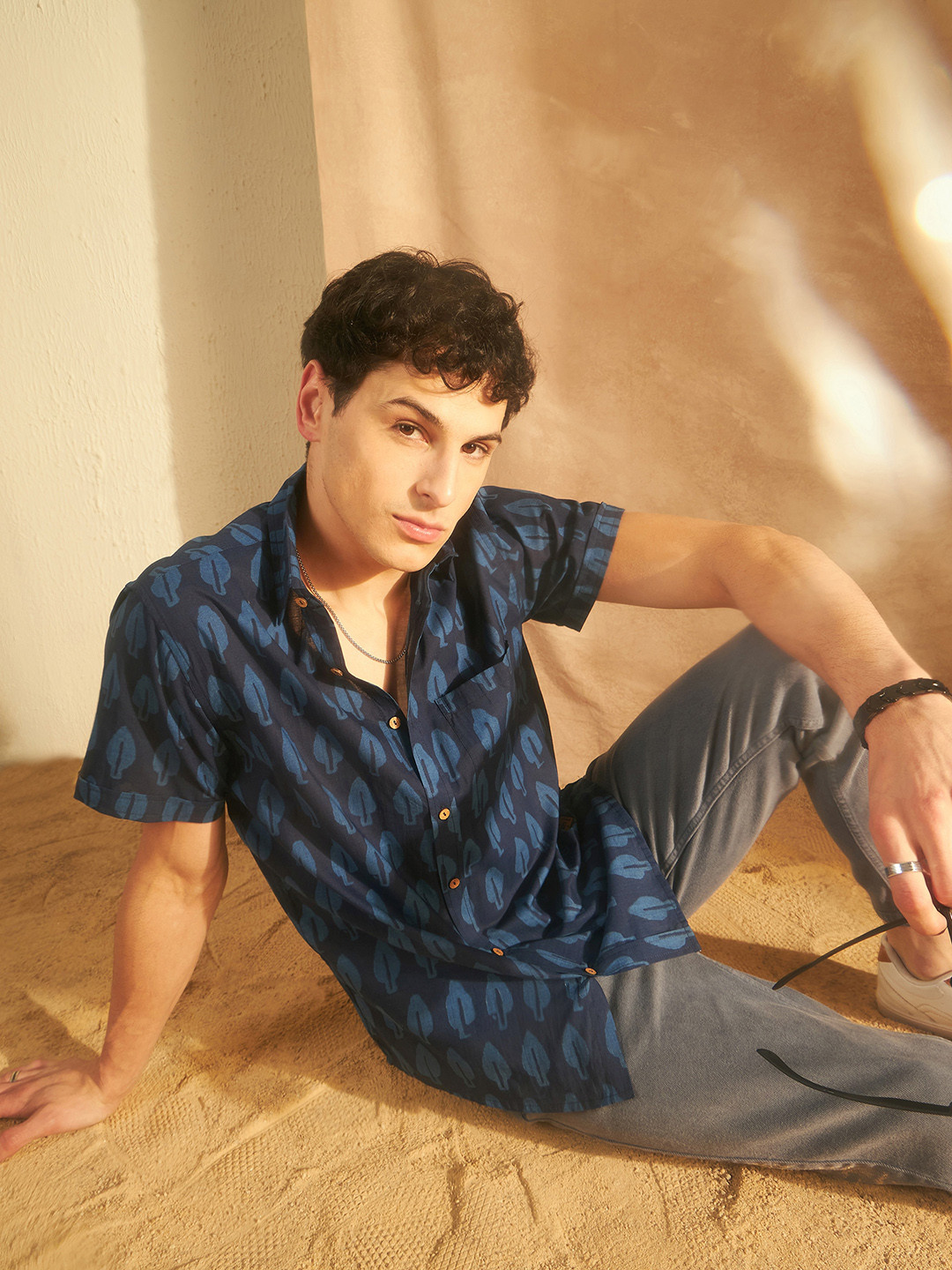 DENNISON Block Printed Lightweight Oversized Casual Shirt