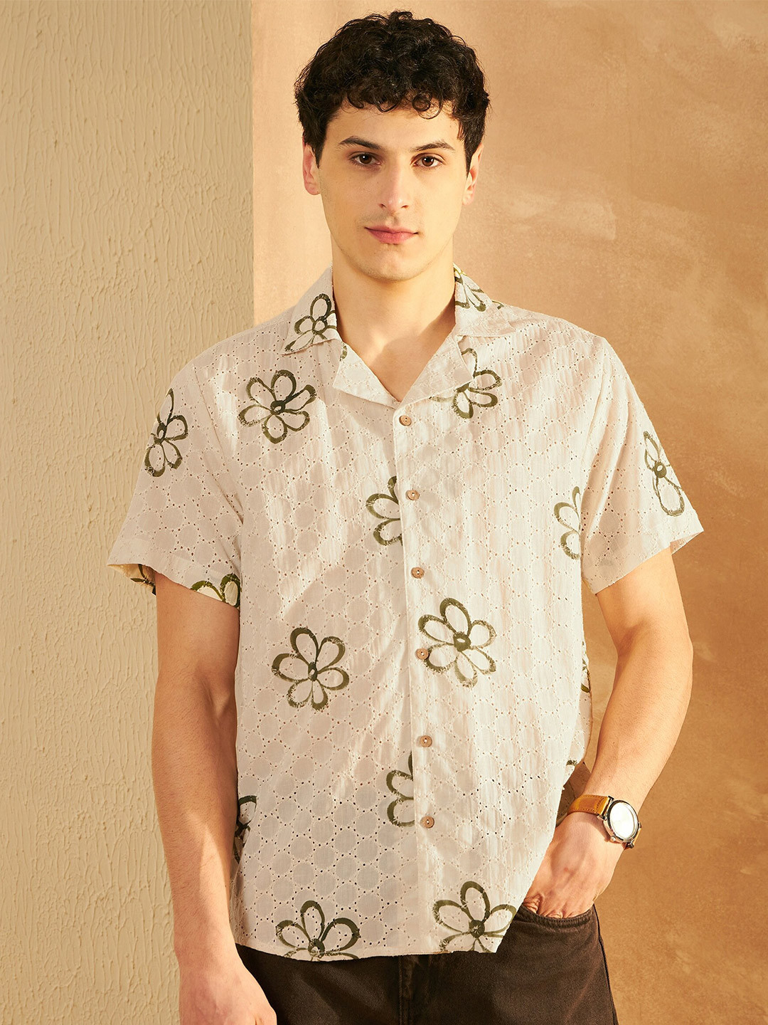 DENNISON Smart Block Printed Schiffi Casual Oversized Cotton Shirt