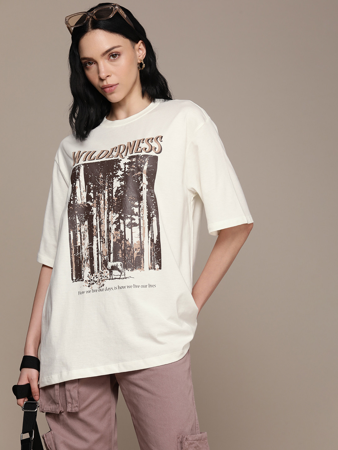 The Roadster Life Co. Printed Drop-Shoulder Sleeves Oversized T-shirt