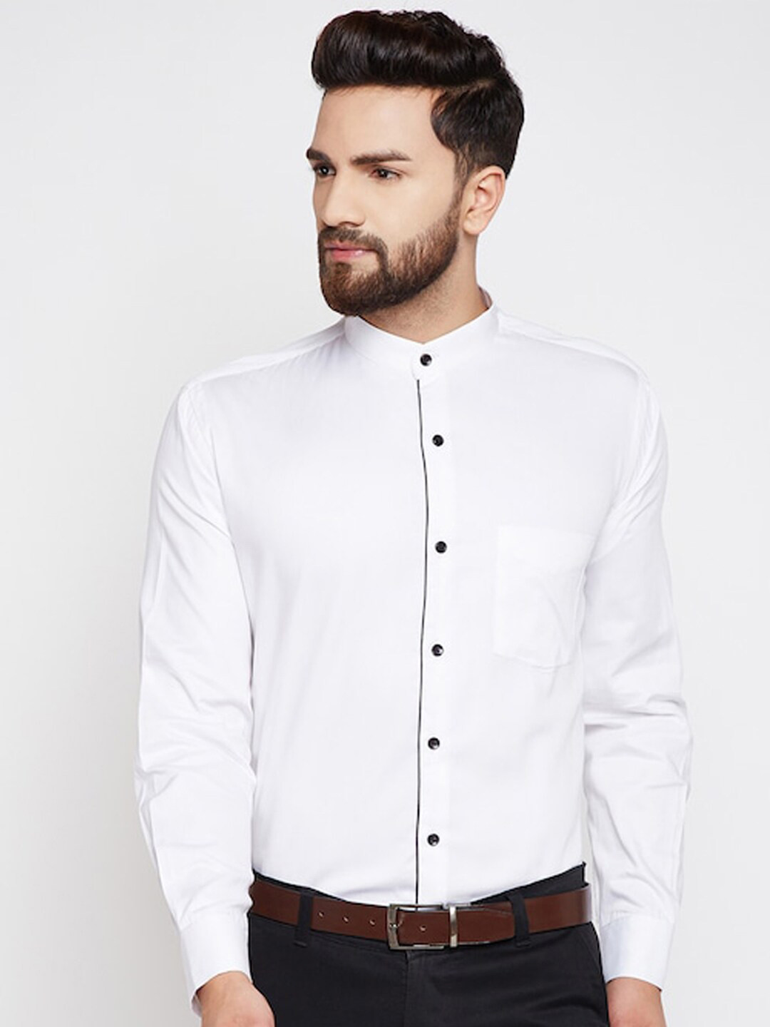 Hancock Premium Slim Fit Mandarin Collar Long Sleeves Pure Cotton Tuxedo Formal Shirt