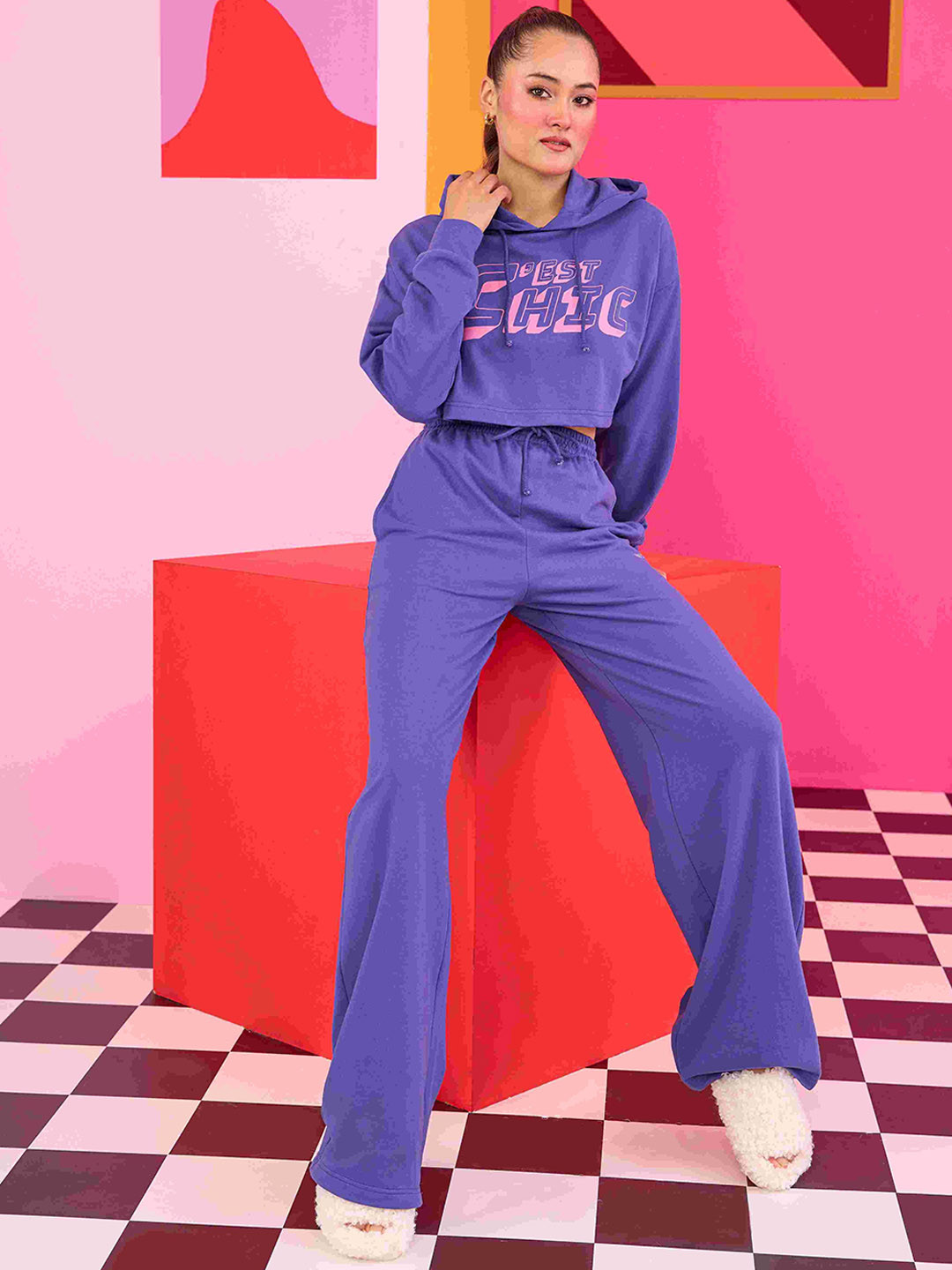 THE CLOTHING FACTORY Women Flared High-Rise Relaxed Sweatpant