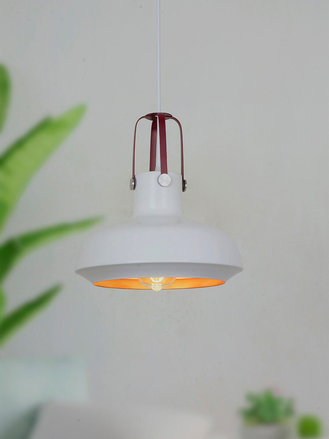 Fos Lighting White & Brown Bell Shaped Ceiling Lamps