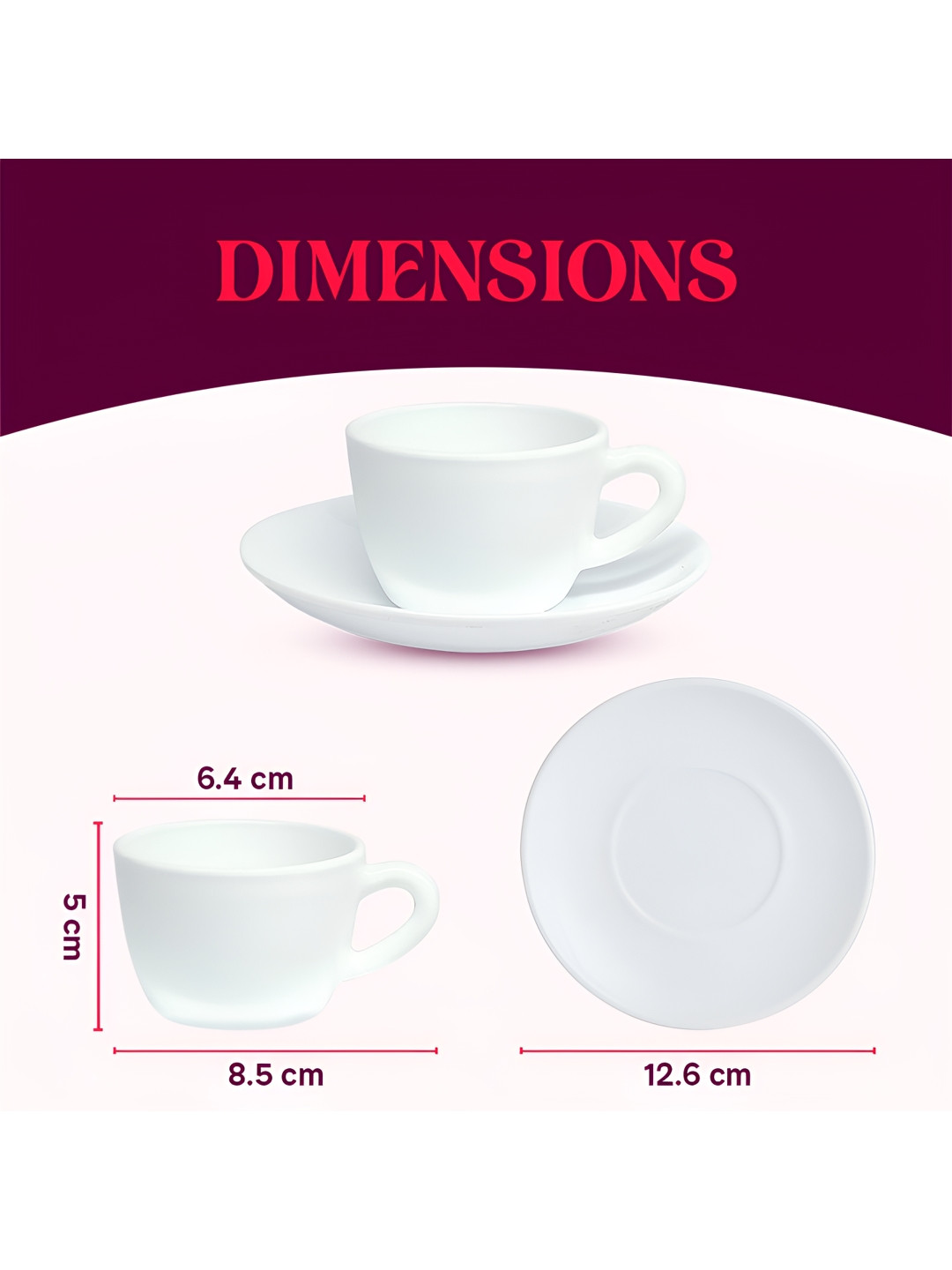 Larah by BOROSIL Nina 12 Pieces White & Blue Printed Opalware Glossy Cups & Saucers 90 ml