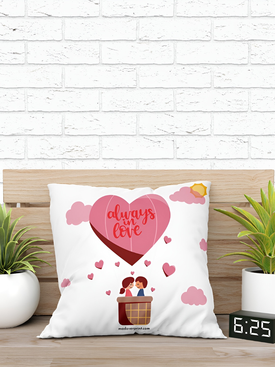 Mad Over Print White & Pink Always In Love Printed Filled Cushion