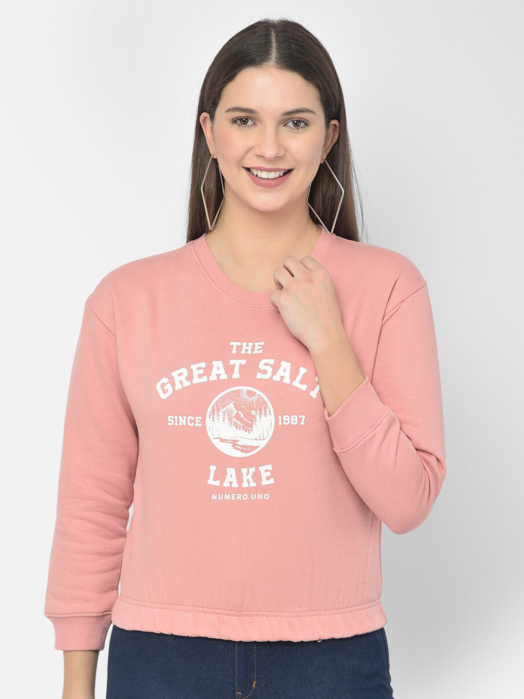 Numero Uno Typography Printed Fleece Pullover Sweatshirt