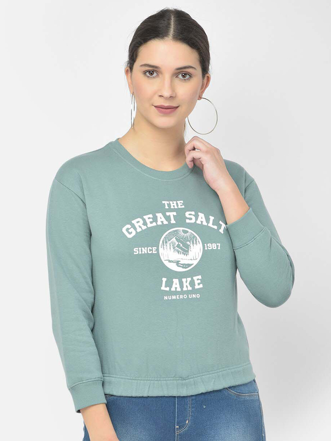 Numero Uno Typography Printed Fleece Pullover Sweatshirt