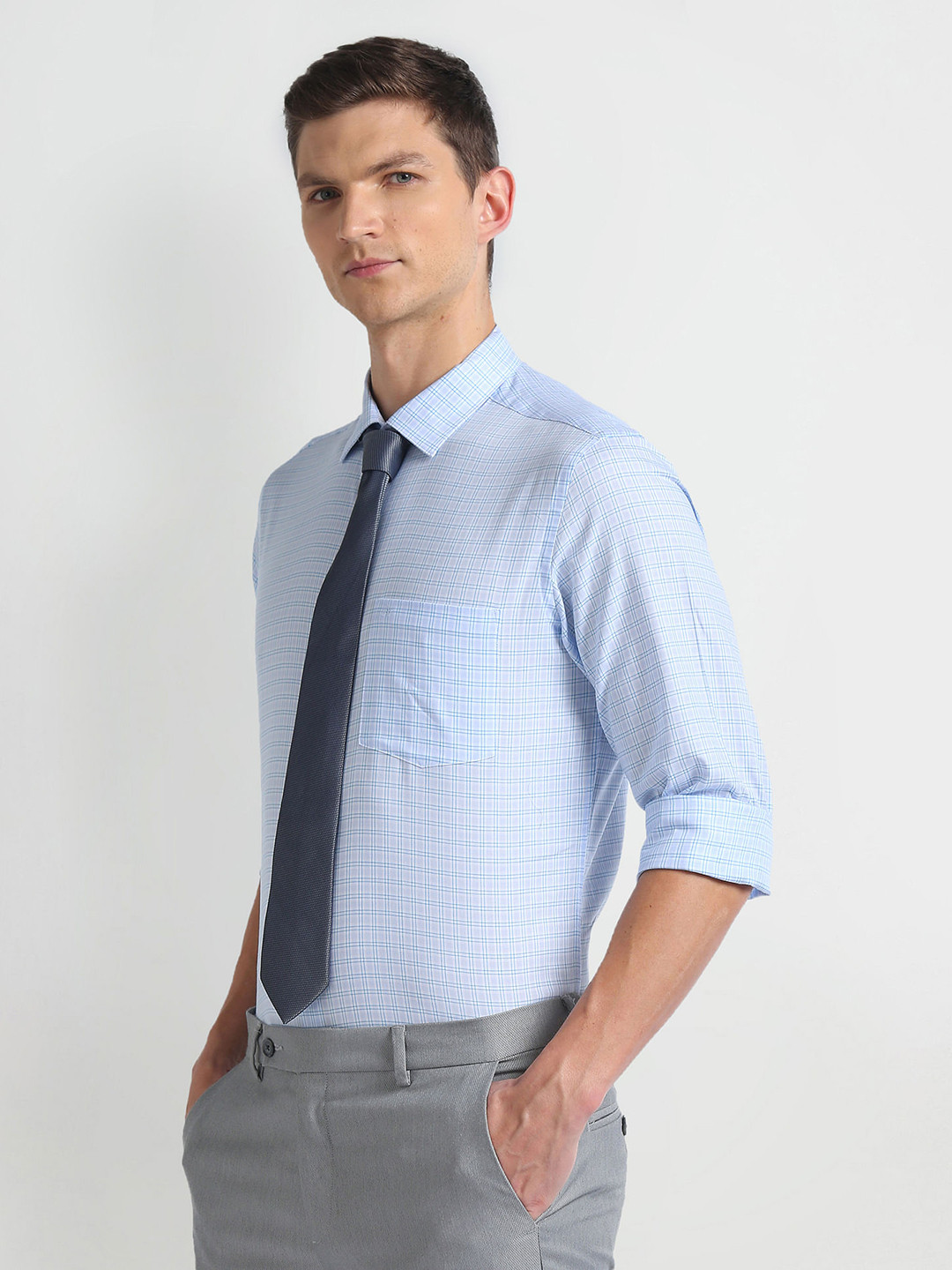 Arrow Liberty Classic Fit Checked Twill Weave Cotton Formal Shirt